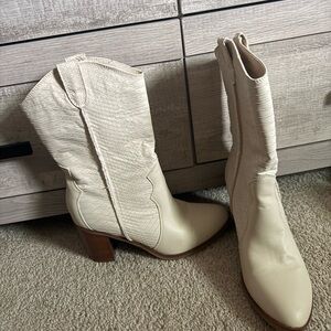 MIA Cream Heeled Western Boots